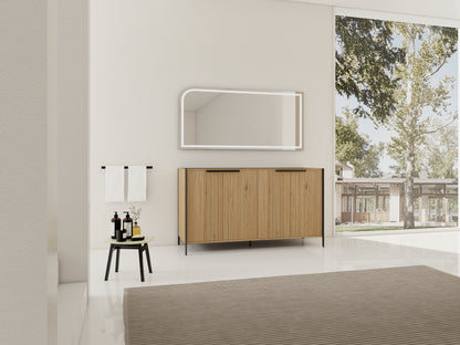 Light Coffee Plywood Bathroom Vanity - 60" Freestanding Storage