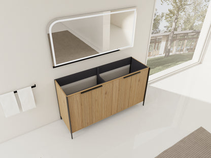 Light Coffee Plywood Bathroom Vanity - 60" Freestanding Storage