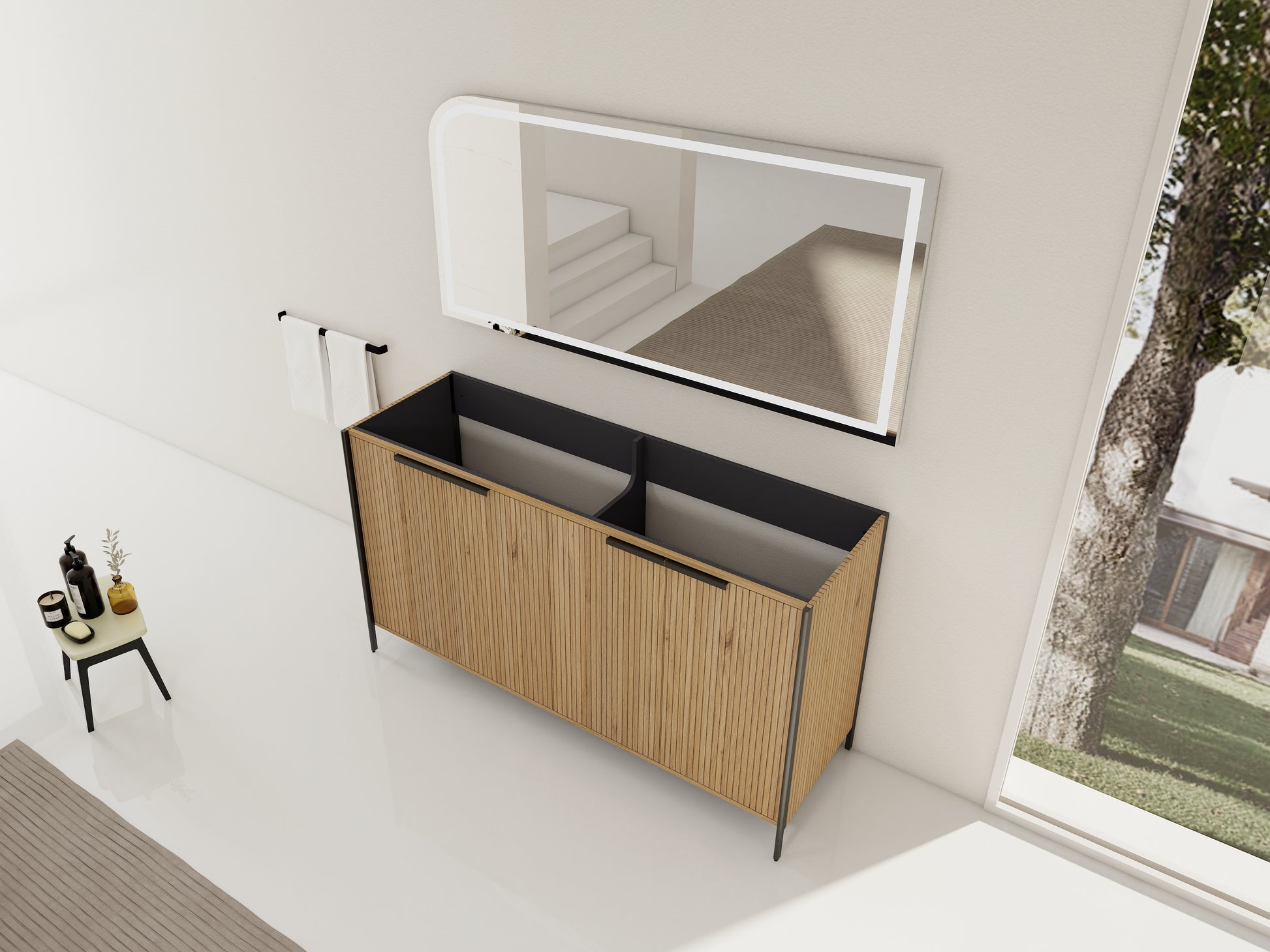 Light Coffee Plywood Bathroom Vanity - 60" Freestanding Storage