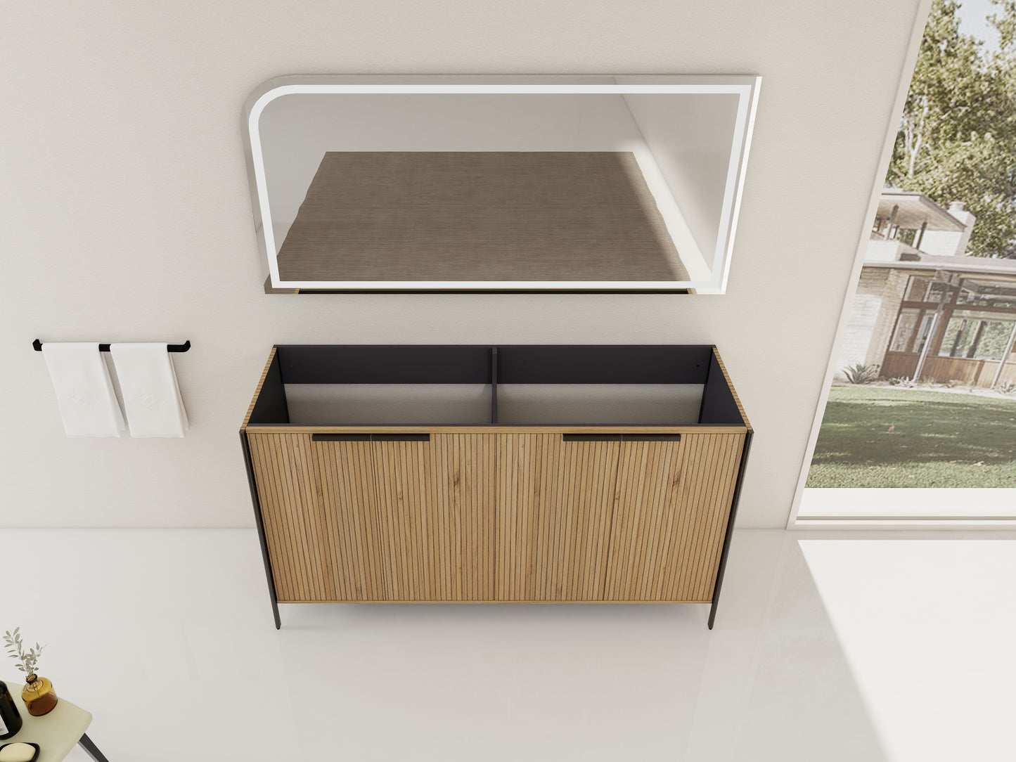 Light Coffee Plywood Bathroom Vanity - 60" Freestanding Storage