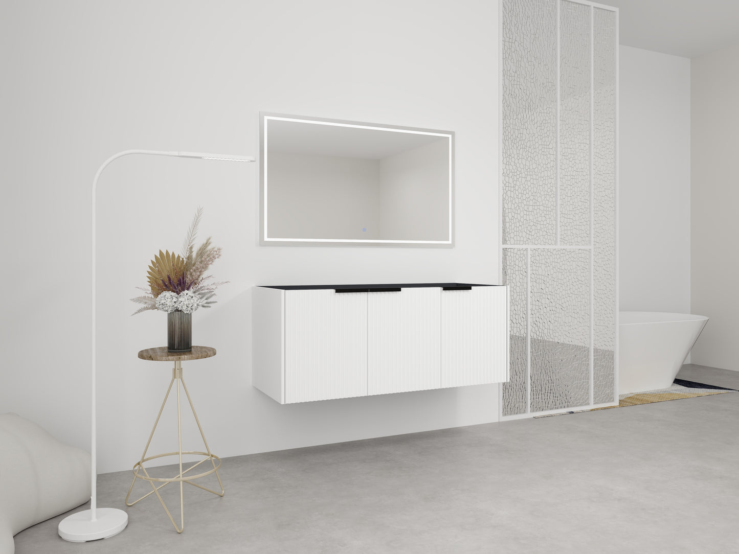 White Bathroom Vanity with Storage - 46.88" Modern Design