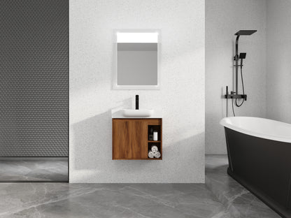Modern Brown Ebony Floating Bathroom Vanity with Soft-Close Doors