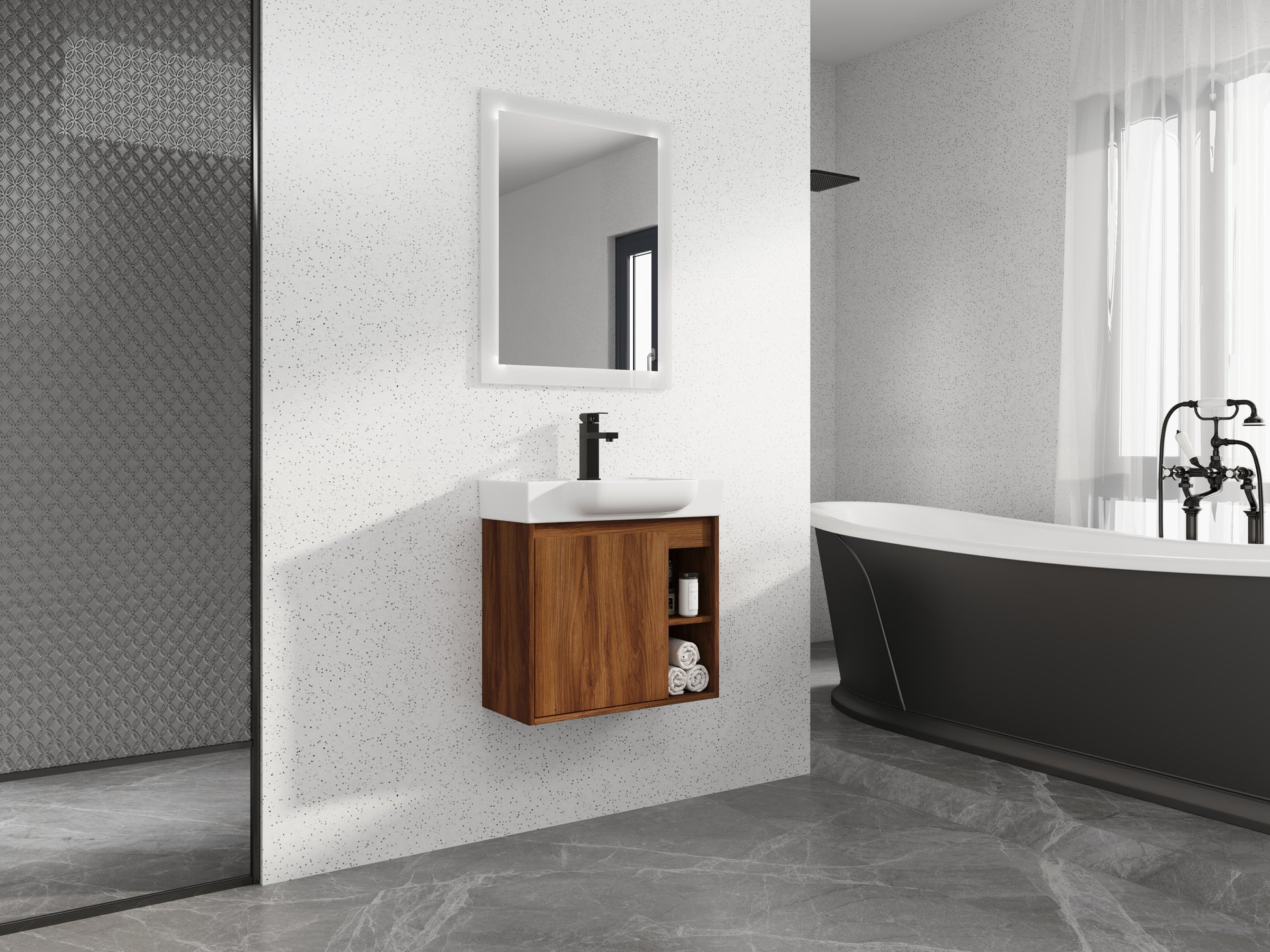 Modern Brown Ebony Floating Bathroom Vanity with Soft-Close Doors