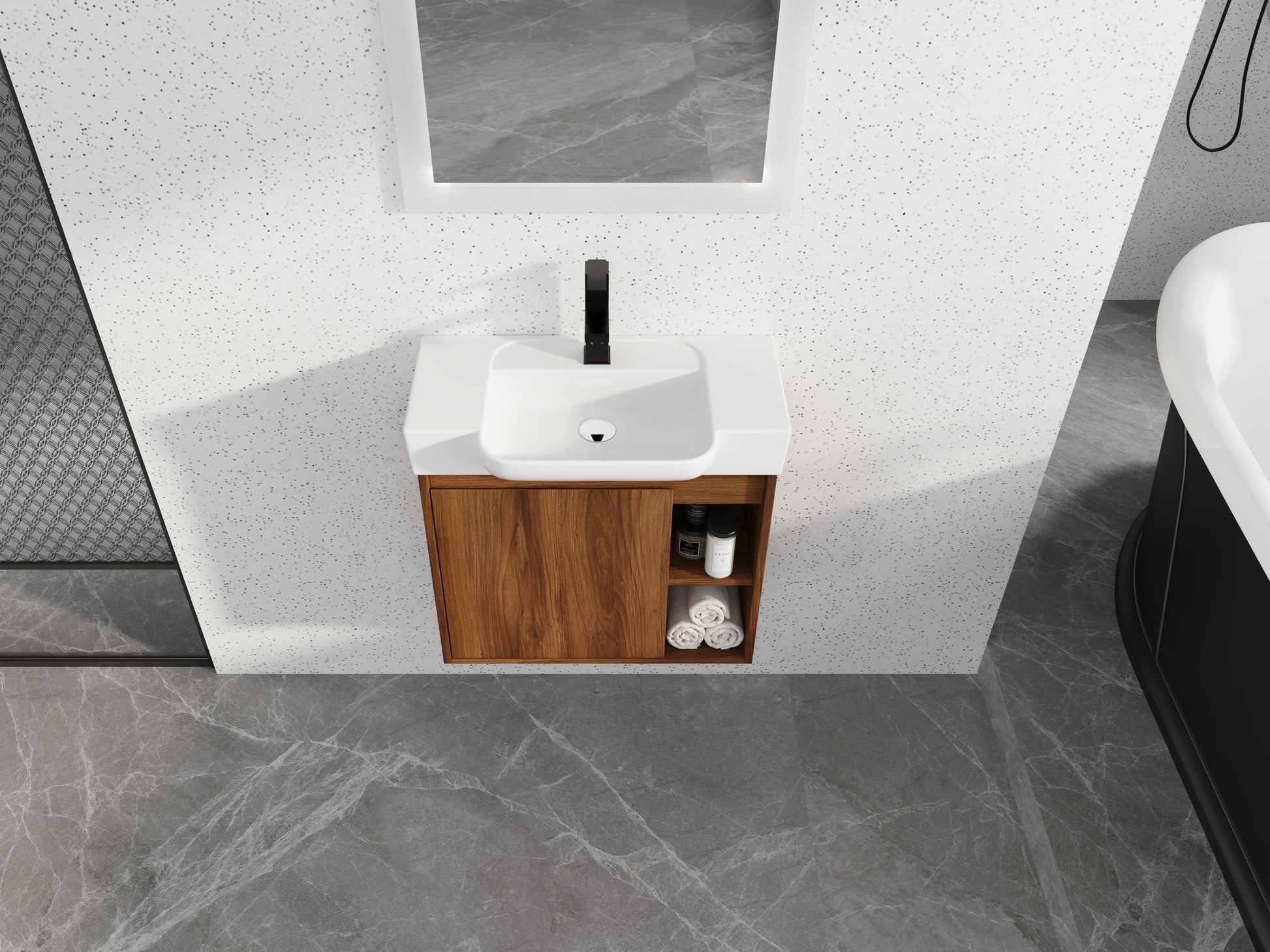 Modern Brown Ebony Floating Bathroom Vanity with Soft-Close Doors