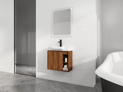 Modern Brown Ebony Floating Bathroom Vanity with Soft-Close Doors