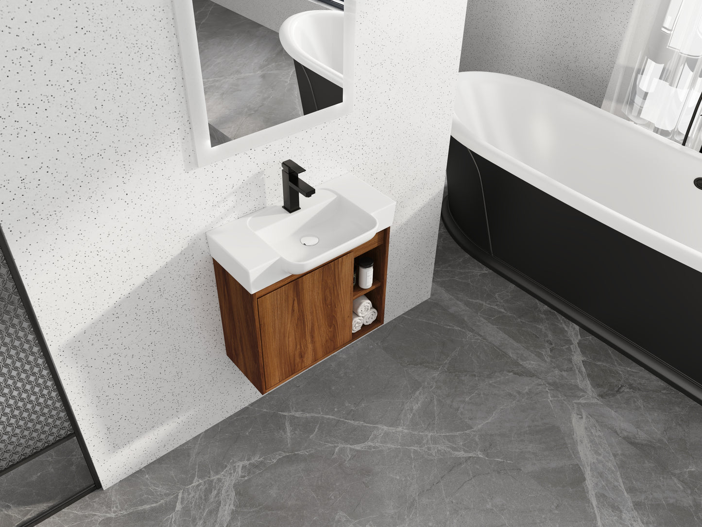 Modern Brown Ebony Floating Bathroom Vanity with Soft-Close Doors