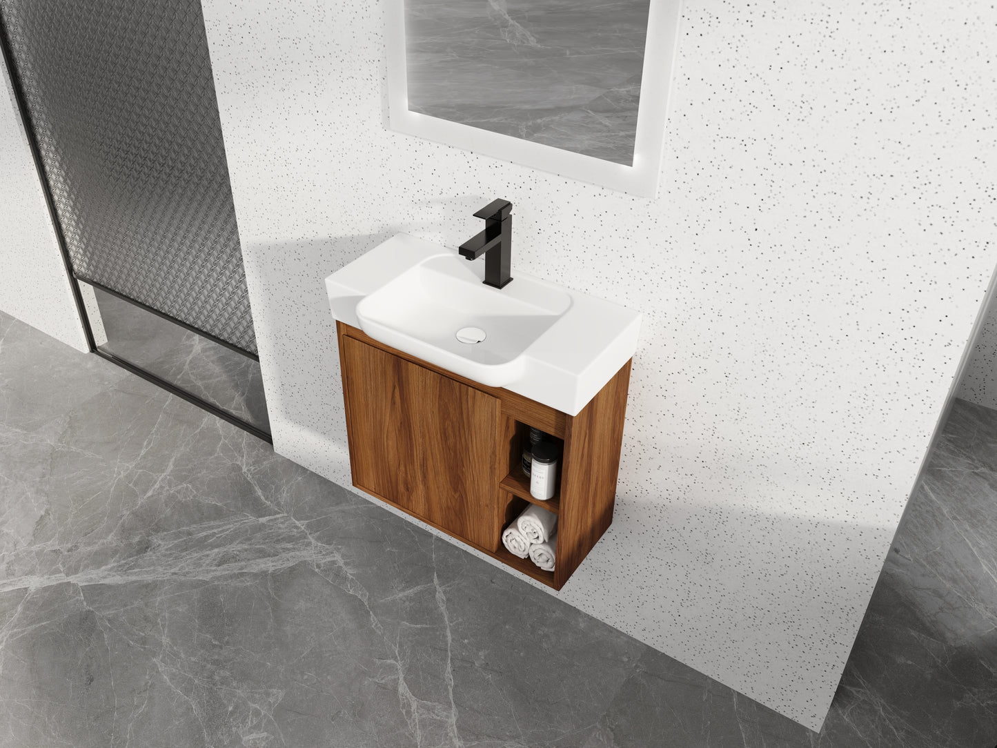 Modern Brown Ebony Floating Bathroom Vanity with Soft-Close Doors