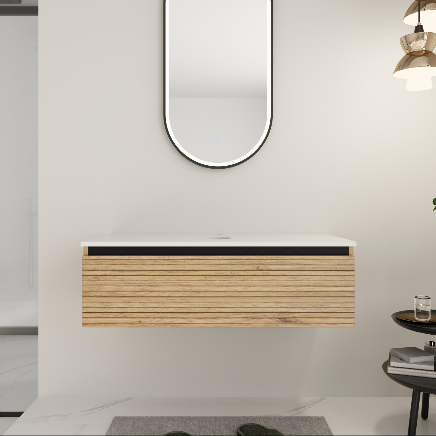 Light Coffee Bathroom Vanity - 36" Wall Mounted Storage