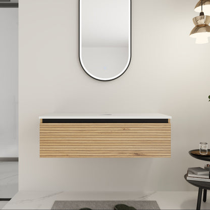 Light Coffee Bathroom Vanity - 36" Wall Mounted Storage