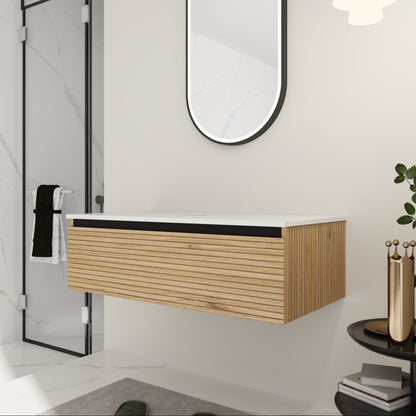 Light Coffee Bathroom Vanity - 36" Wall Mounted Storage