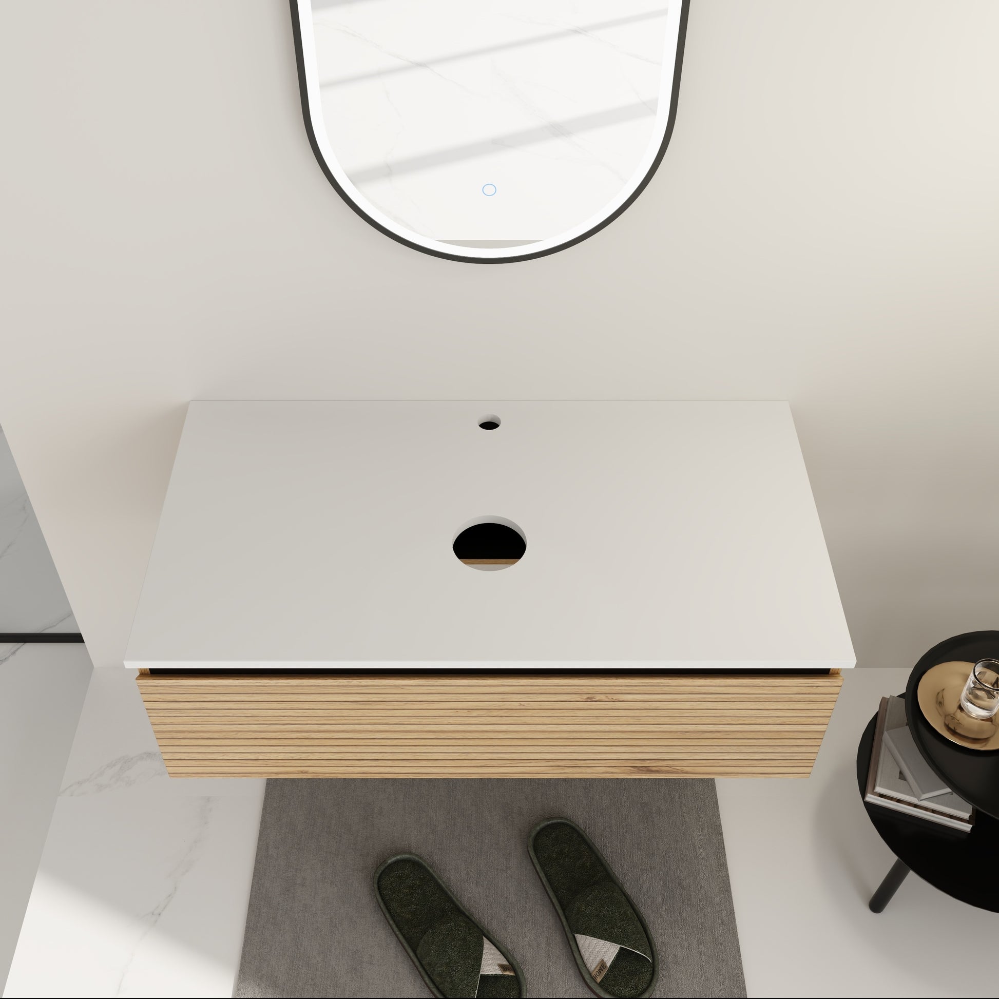 Light Coffee Bathroom Vanity - 36" Wall Mounted Storage