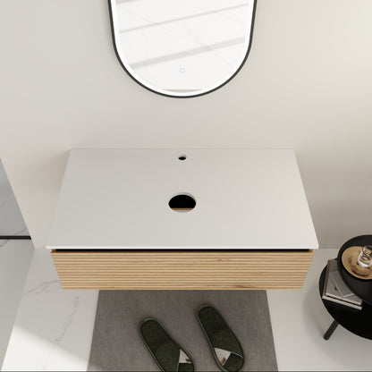 Light Coffee Bathroom Vanity - 36" Wall Mounted Storage
