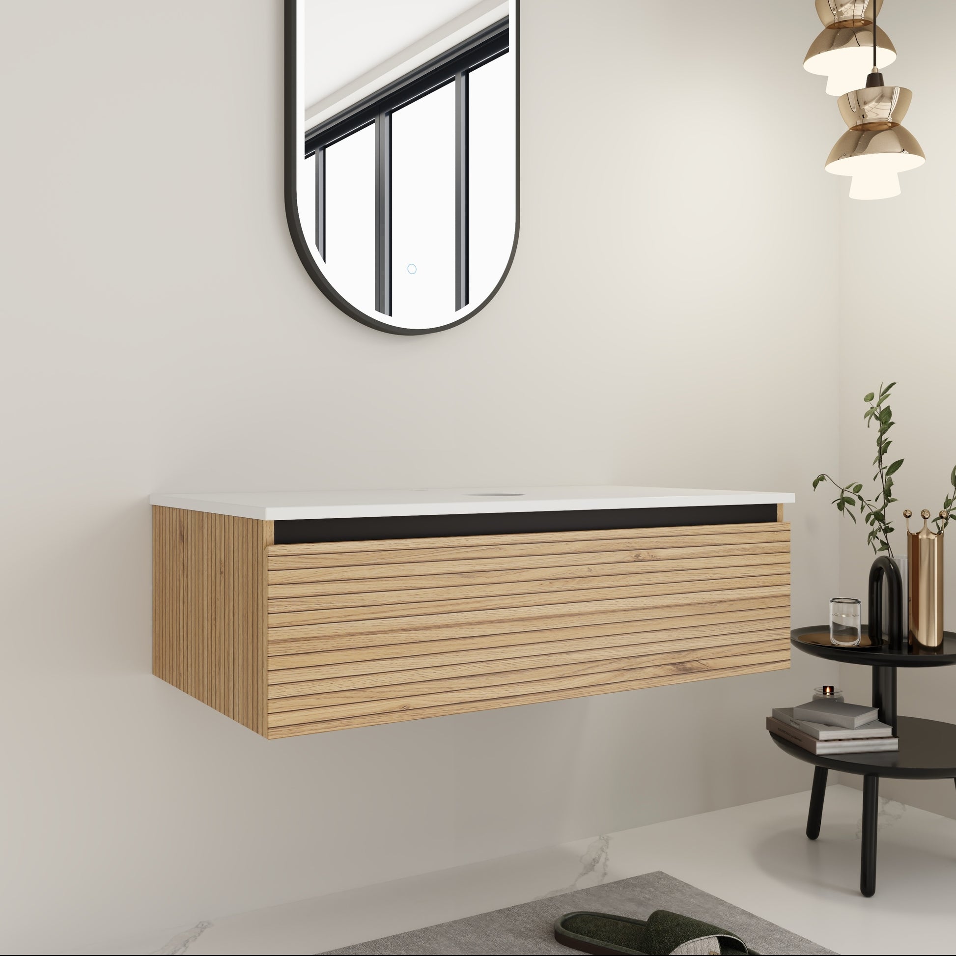Light Coffee Bathroom Vanity - 36" Wall Mounted Storage