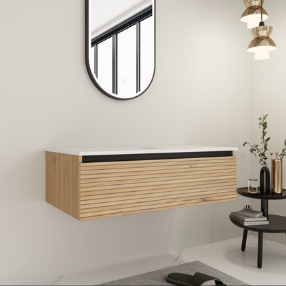 Light Coffee Bathroom Vanity - 36" Wall Mounted Storage