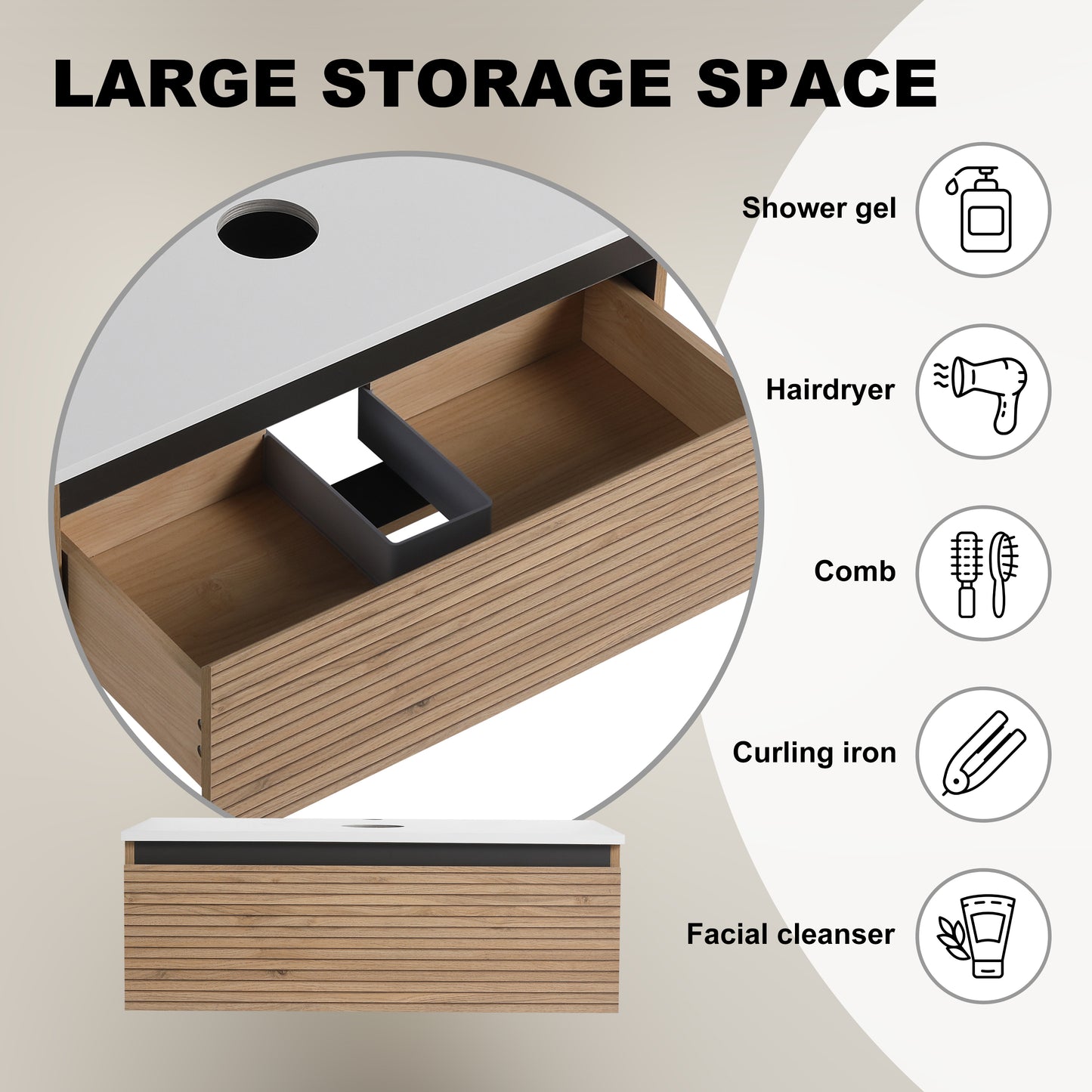 Light Coffee Bathroom Vanity - 36" Wall Mounted Storage