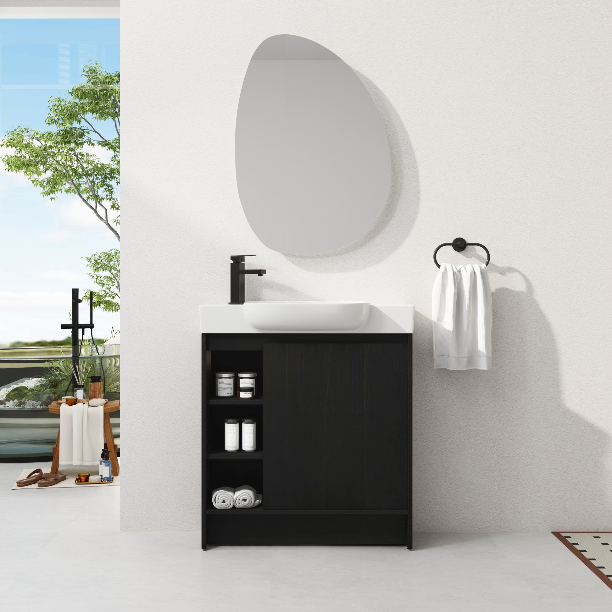 Dark Oak Bathroom Vanity - 30" Freestanding Sink