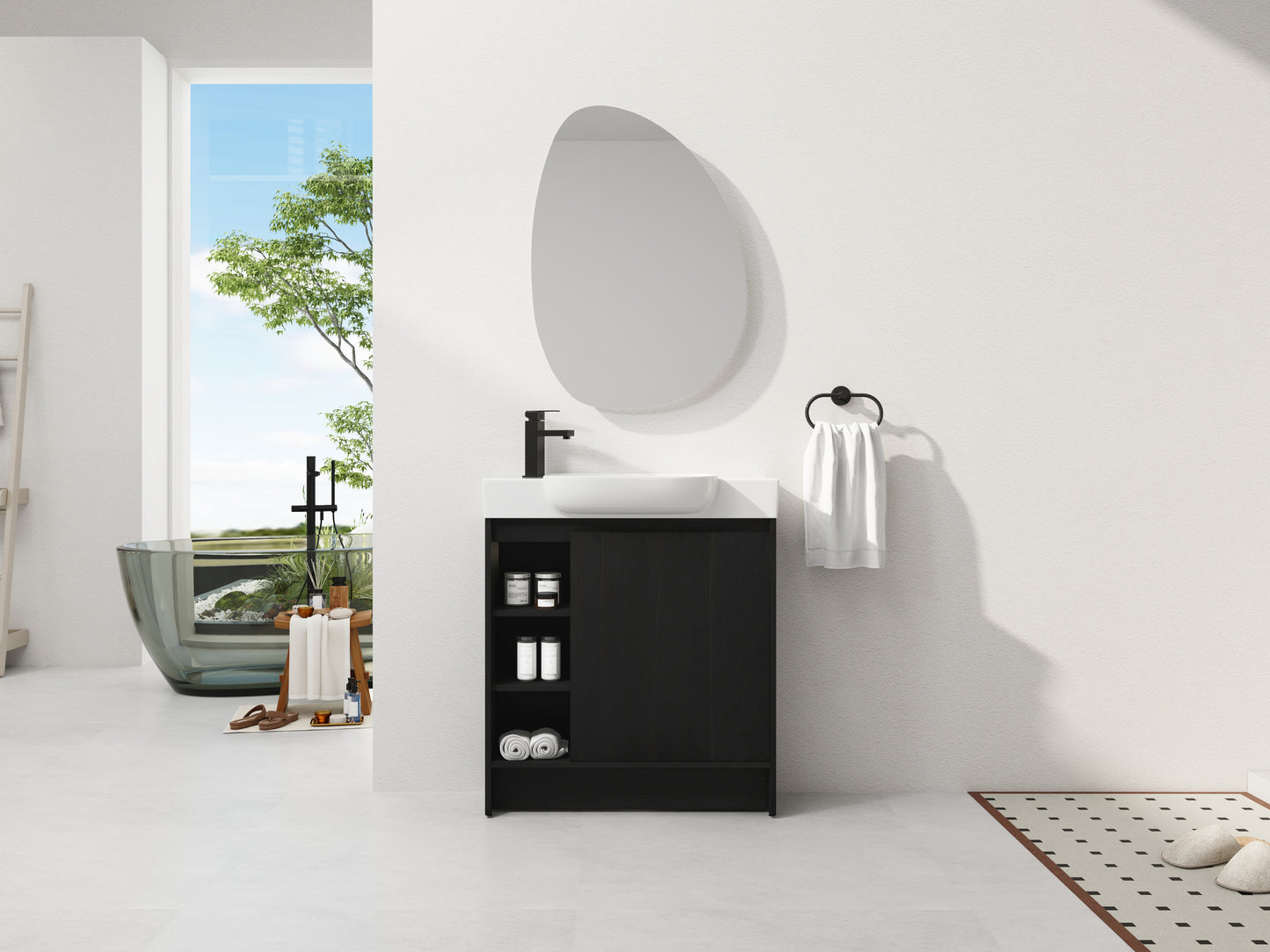 Dark Oak Bathroom Vanity - 30" Freestanding Sink