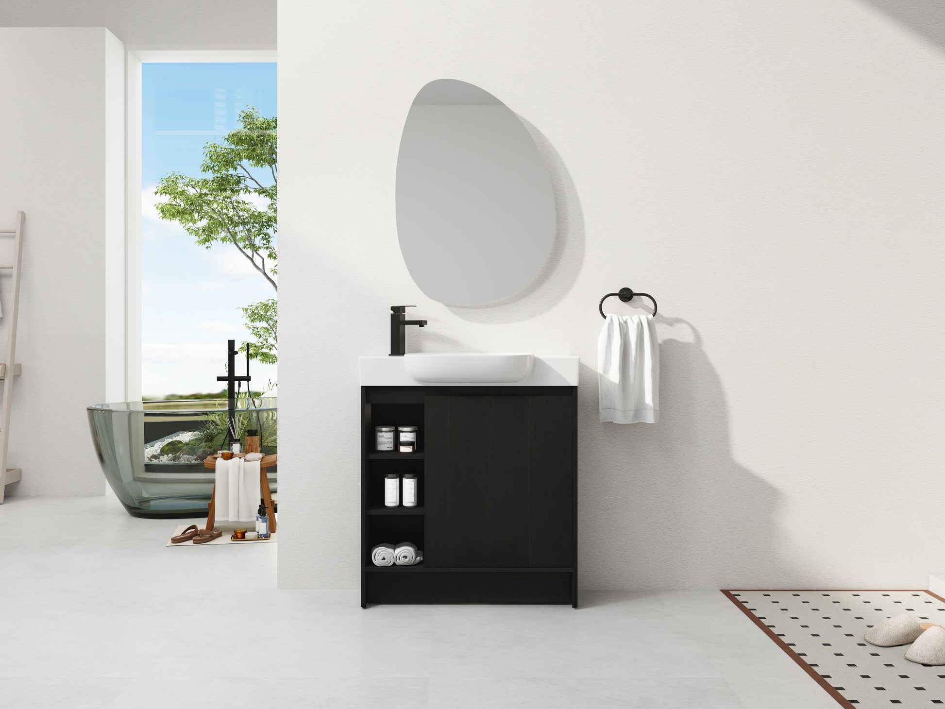 Dark Oak Bathroom Vanity - 30" Freestanding Sink