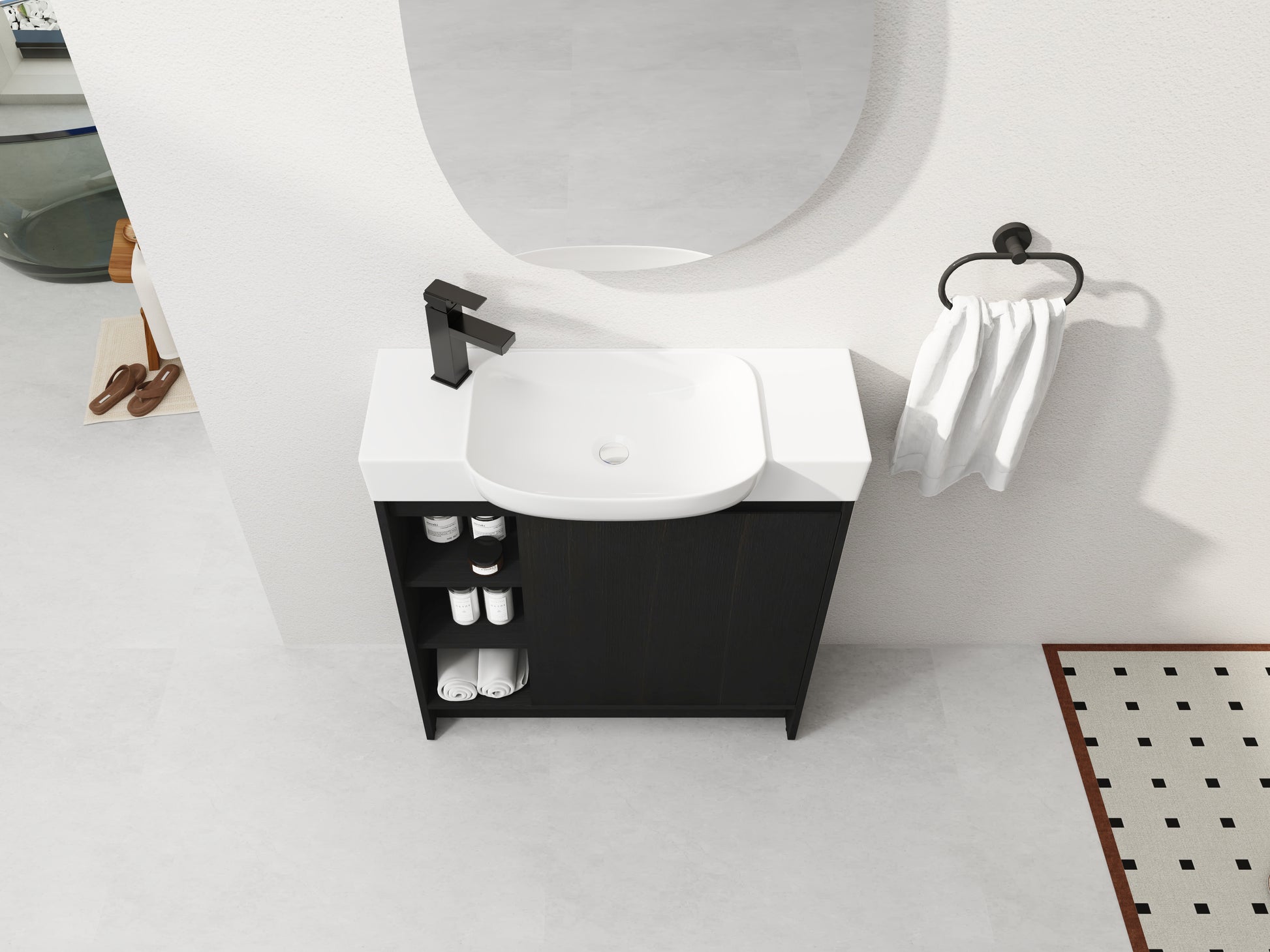 Dark Oak Bathroom Vanity - 30" Freestanding Sink