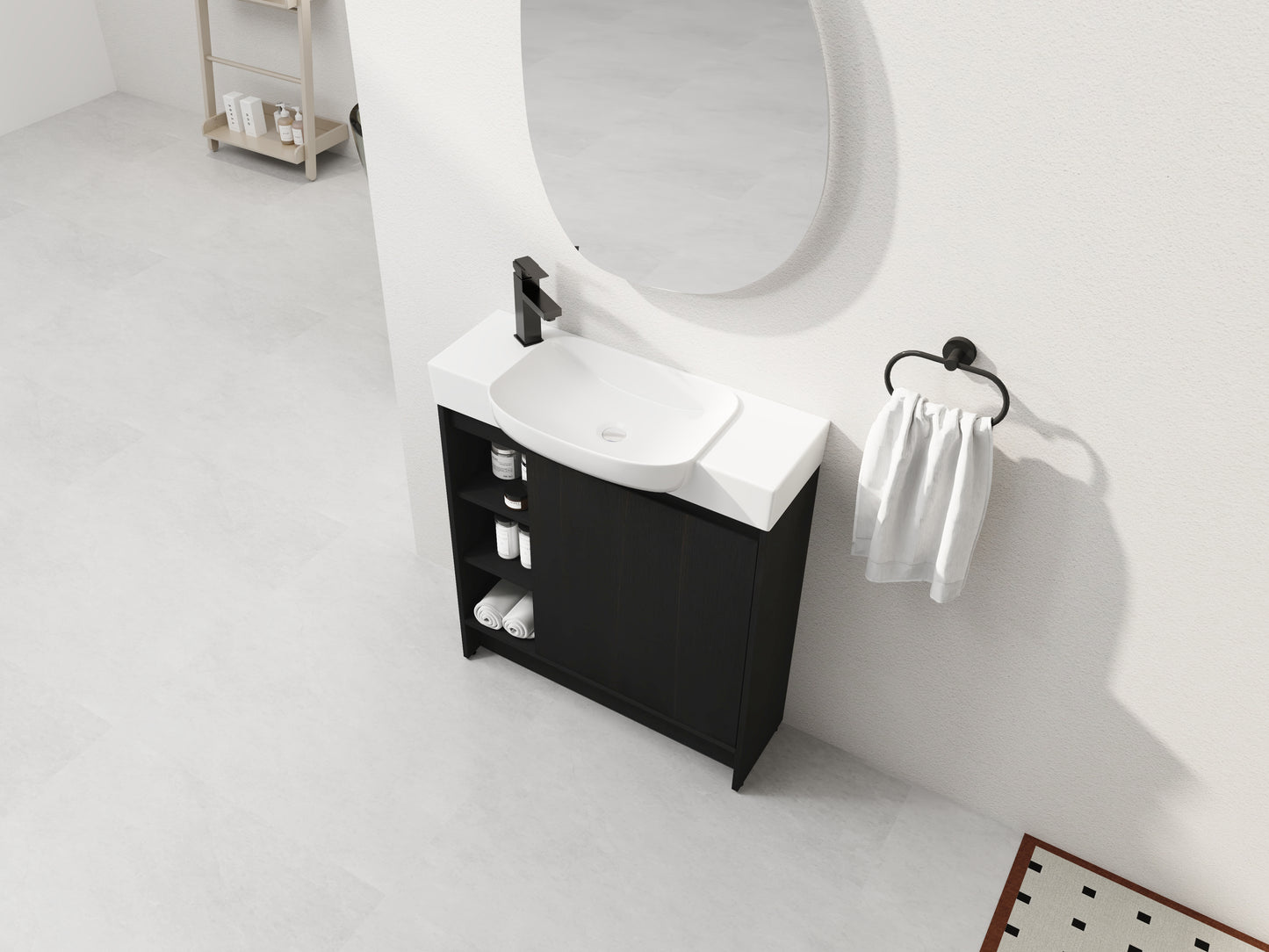 Dark Oak Bathroom Vanity - 30" Freestanding Sink