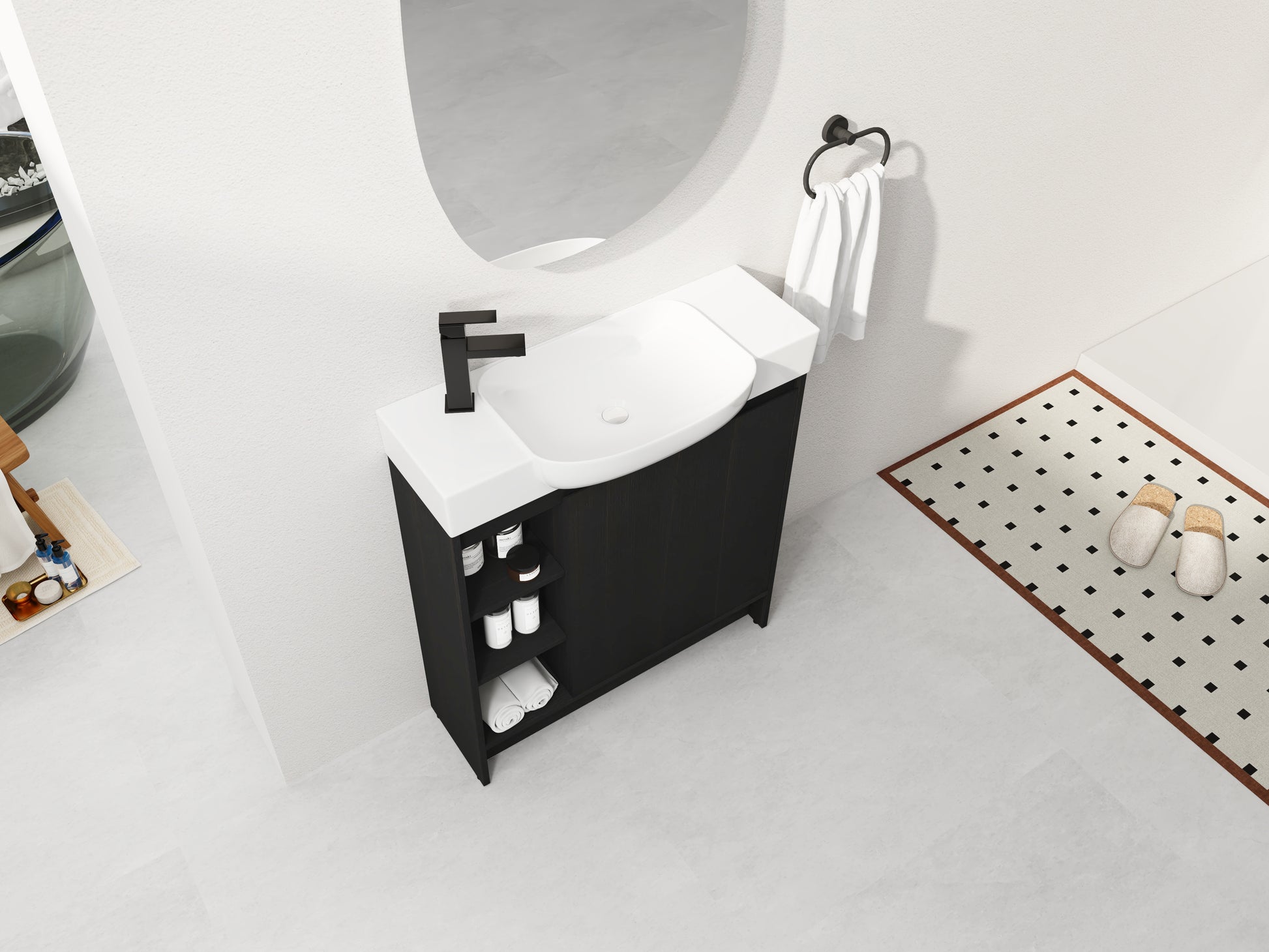 Dark Oak Bathroom Vanity - 30" Freestanding Sink