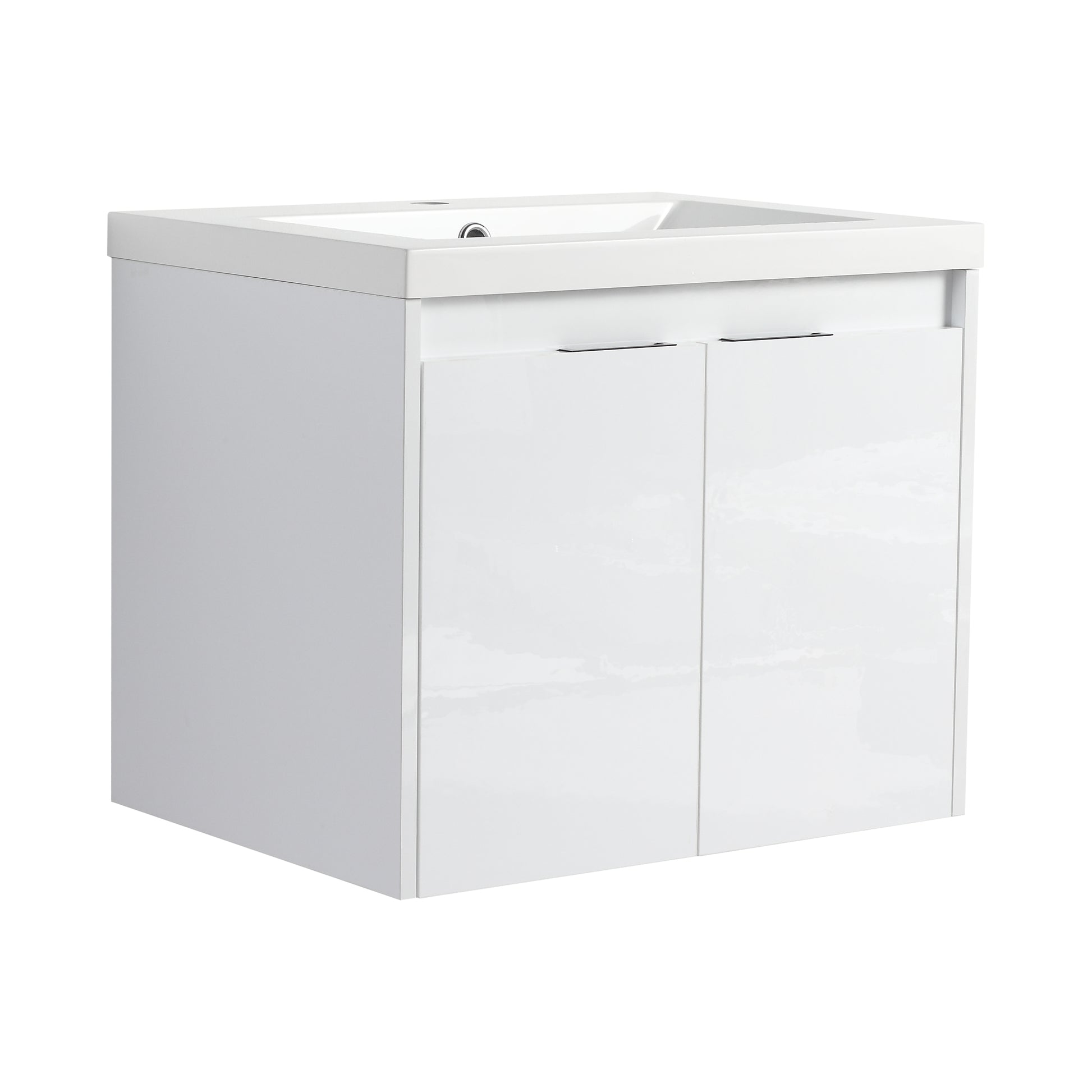 24" Bathroom Vanity With Resin Sink , 2-Soft Close Doors, Float Mounting Design,Glossy White,(KD-Packing)