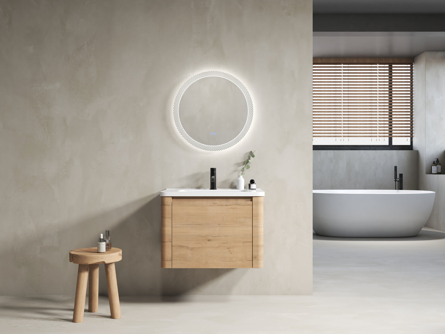 Imitative Oak Bathroom Vanity - Wall Mounted Sink