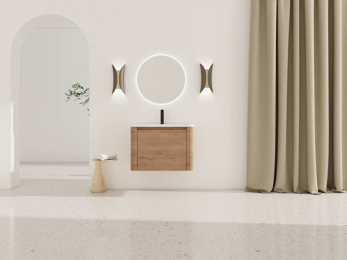 Imitative Oak Bathroom Vanity - Wall Mounted Sink