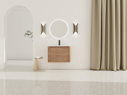 Imitative Oak Bathroom Vanity - Wall Mounted Sink