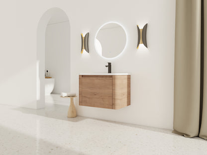 Imitative Oak Bathroom Vanity - Wall Mounted Sink