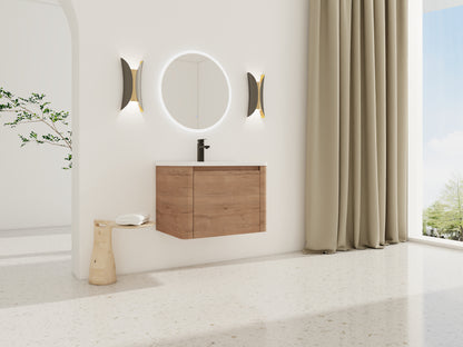 Imitative Oak Bathroom Vanity - Wall Mounted Sink