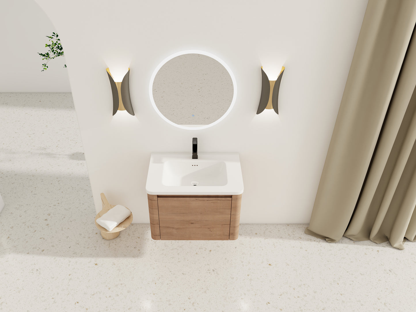 Imitative Oak Bathroom Vanity - Wall Mounted Sink