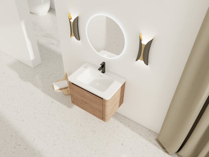 Imitative Oak Bathroom Vanity - Wall Mounted Sink