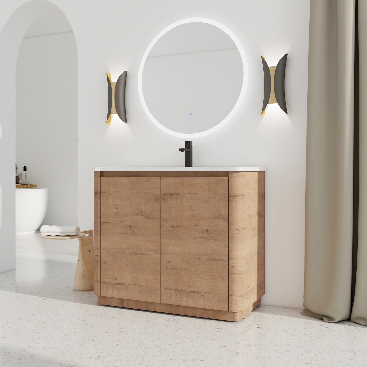 40" Freestanding Bathroom Vanity - Plywood, Oak Finish