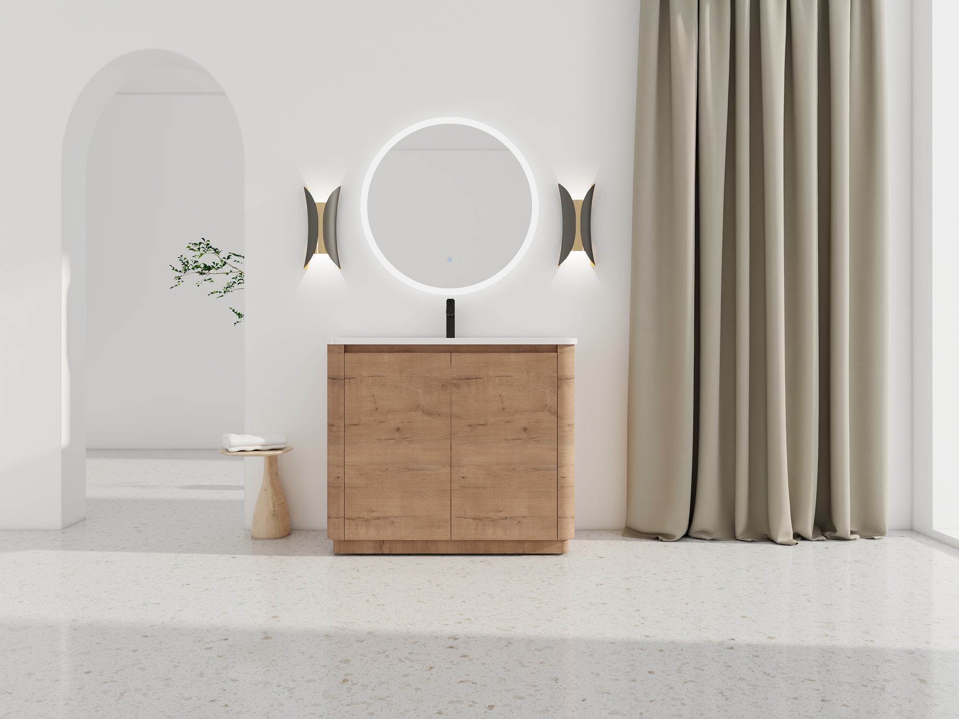 40" Freestanding Bathroom Vanity - Plywood, Oak Finish