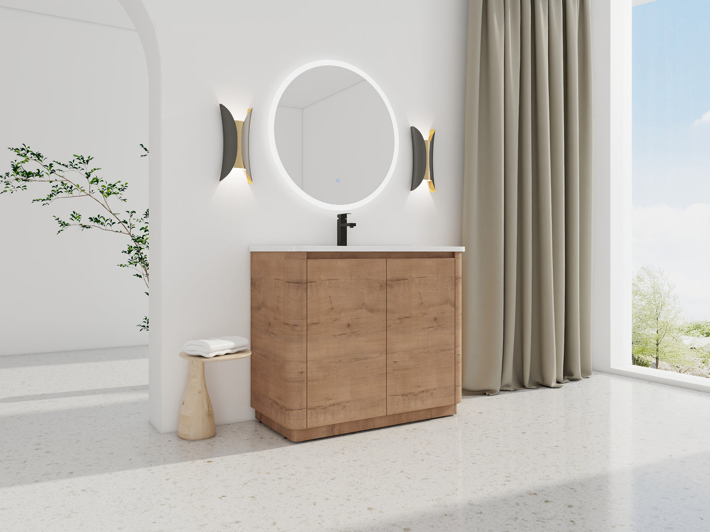 40" Freestanding Bathroom Vanity - Plywood, Oak Finish