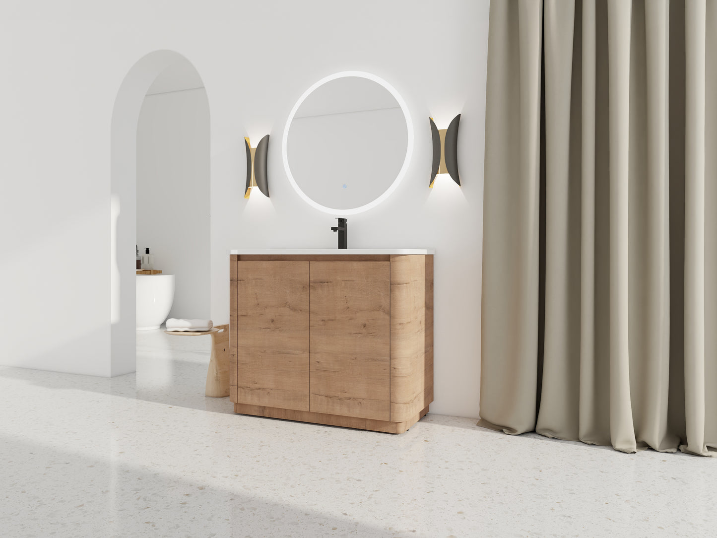 40" Freestanding Bathroom Vanity - Plywood, Oak Finish
