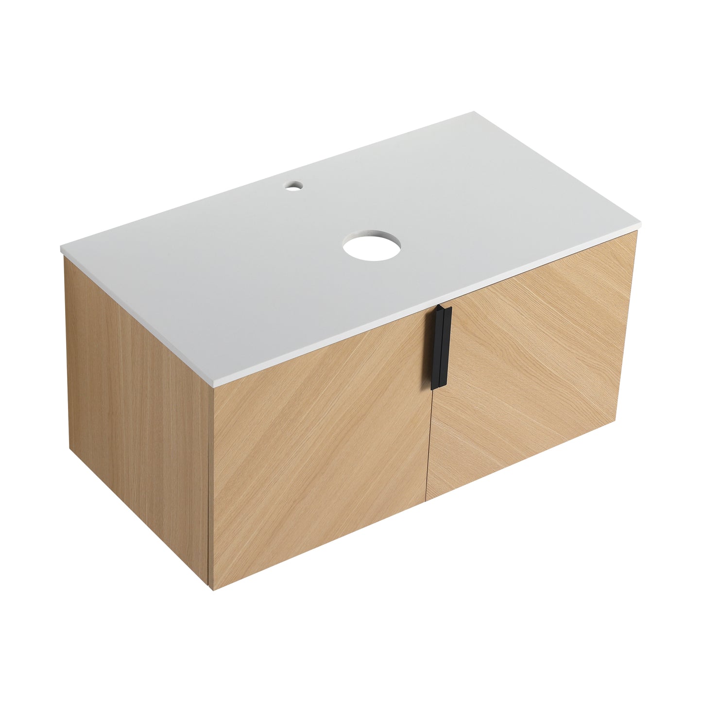 36" (35-7/16")Bathroom Vanity With Top Artificial Stone Slab, 2-Soft Close Door, Wall-Mounted Mounting Design, KD-Packing (Vanity Only, Without Sink)