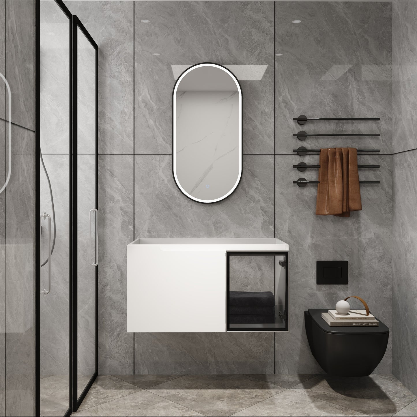Modern Glossy White Bathroom Vanity Cabinet with Soft-Close Doors
