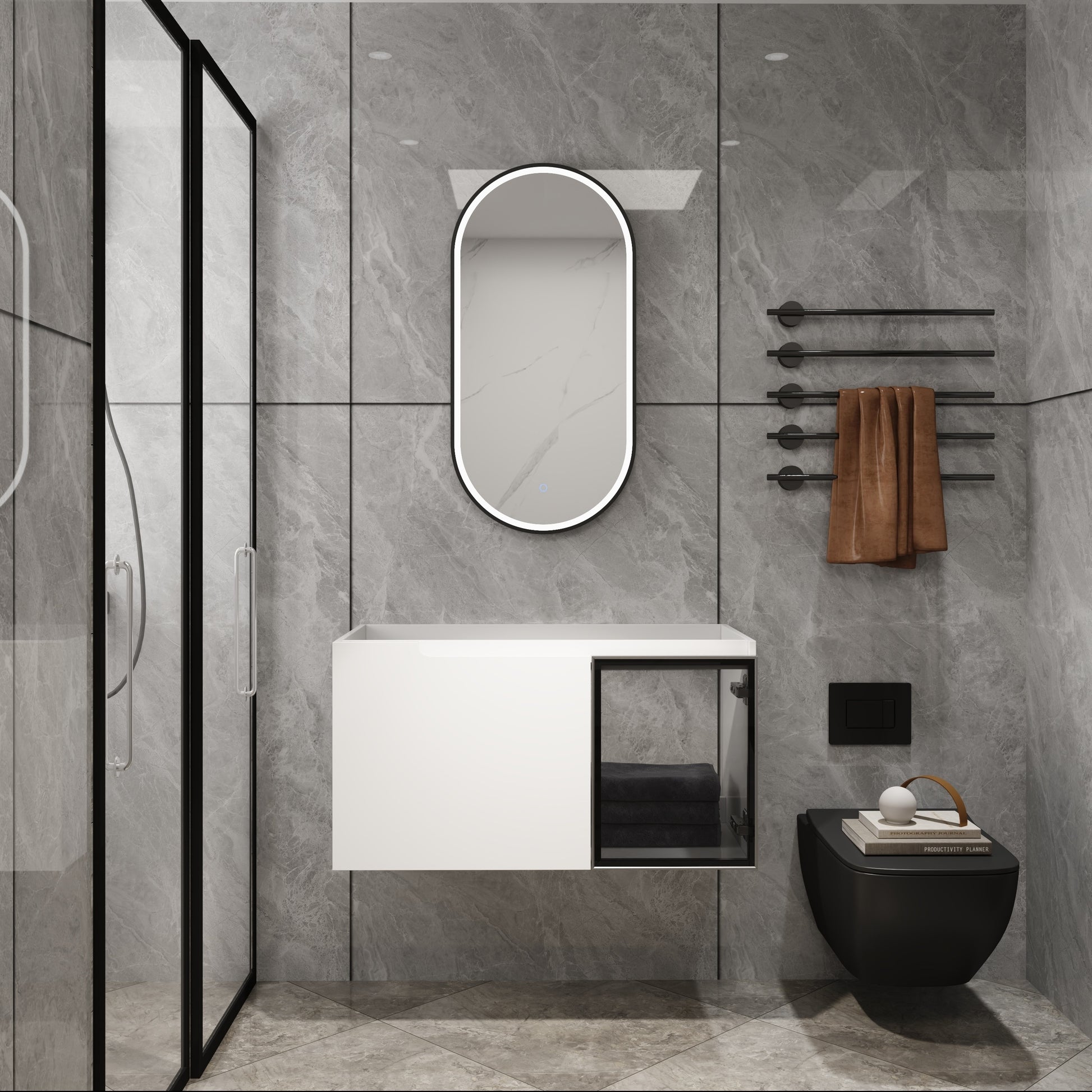 Modern Glossy White Bathroom Vanity Cabinet with Soft-Close Doors