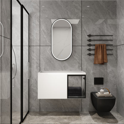 Modern Glossy White Bathroom Vanity Cabinet with Soft-Close Doors
