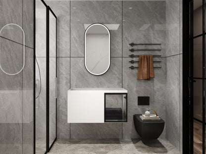 Modern Glossy White Bathroom Vanity Cabinet with Soft-Close Doors