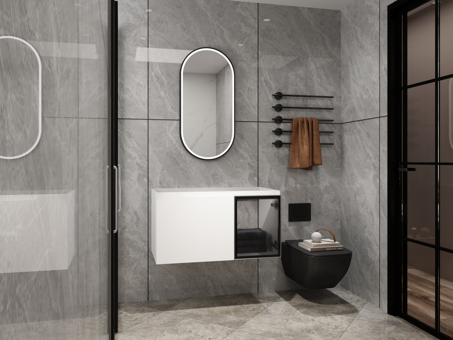 Modern Glossy White Bathroom Vanity Cabinet with Soft-Close Doors