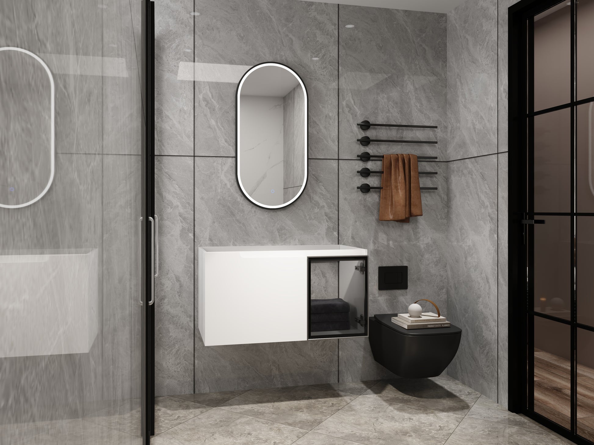 Modern Glossy White Bathroom Vanity Cabinet with Soft-Close Doors