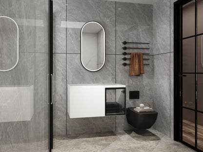 Modern Glossy White Bathroom Vanity Cabinet with Soft-Close Doors