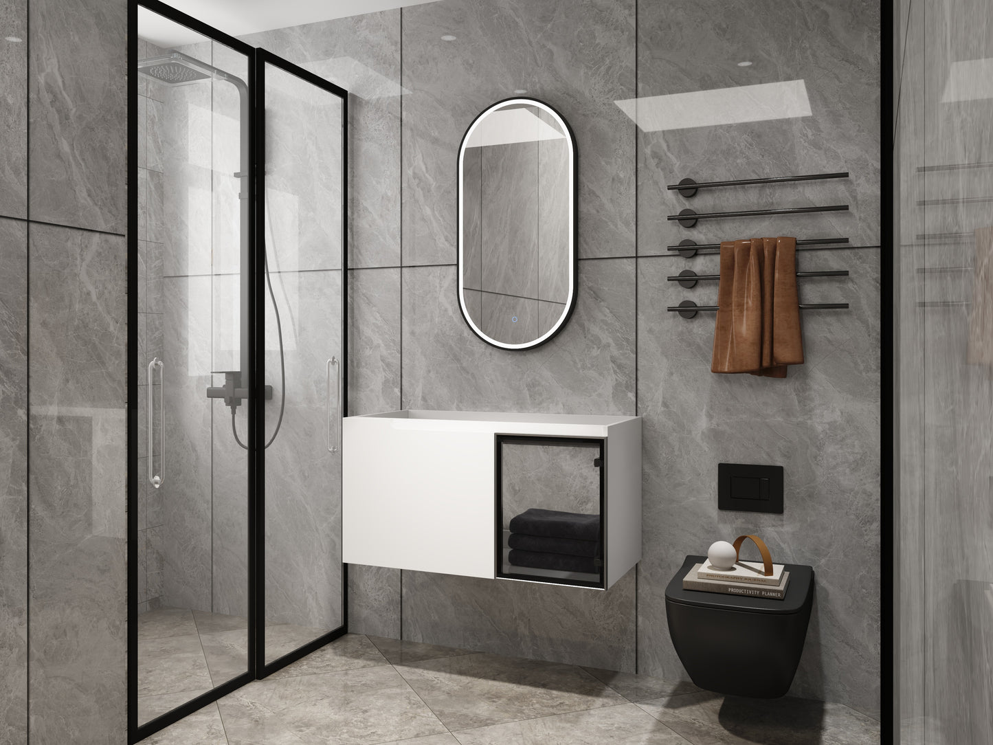 Modern Glossy White Bathroom Vanity Cabinet with Soft-Close Doors