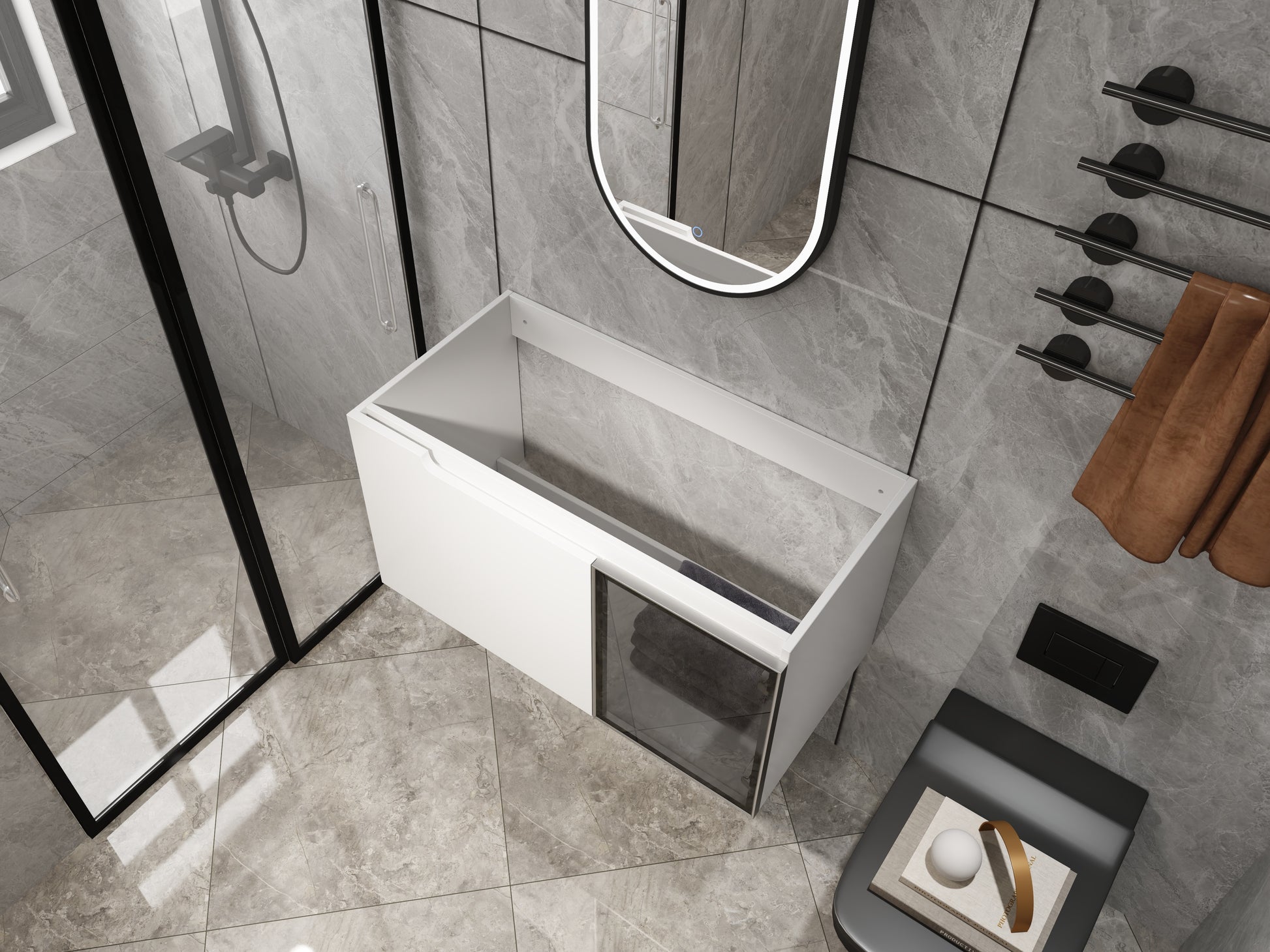 Modern Glossy White Bathroom Vanity Cabinet with Soft-Close Doors