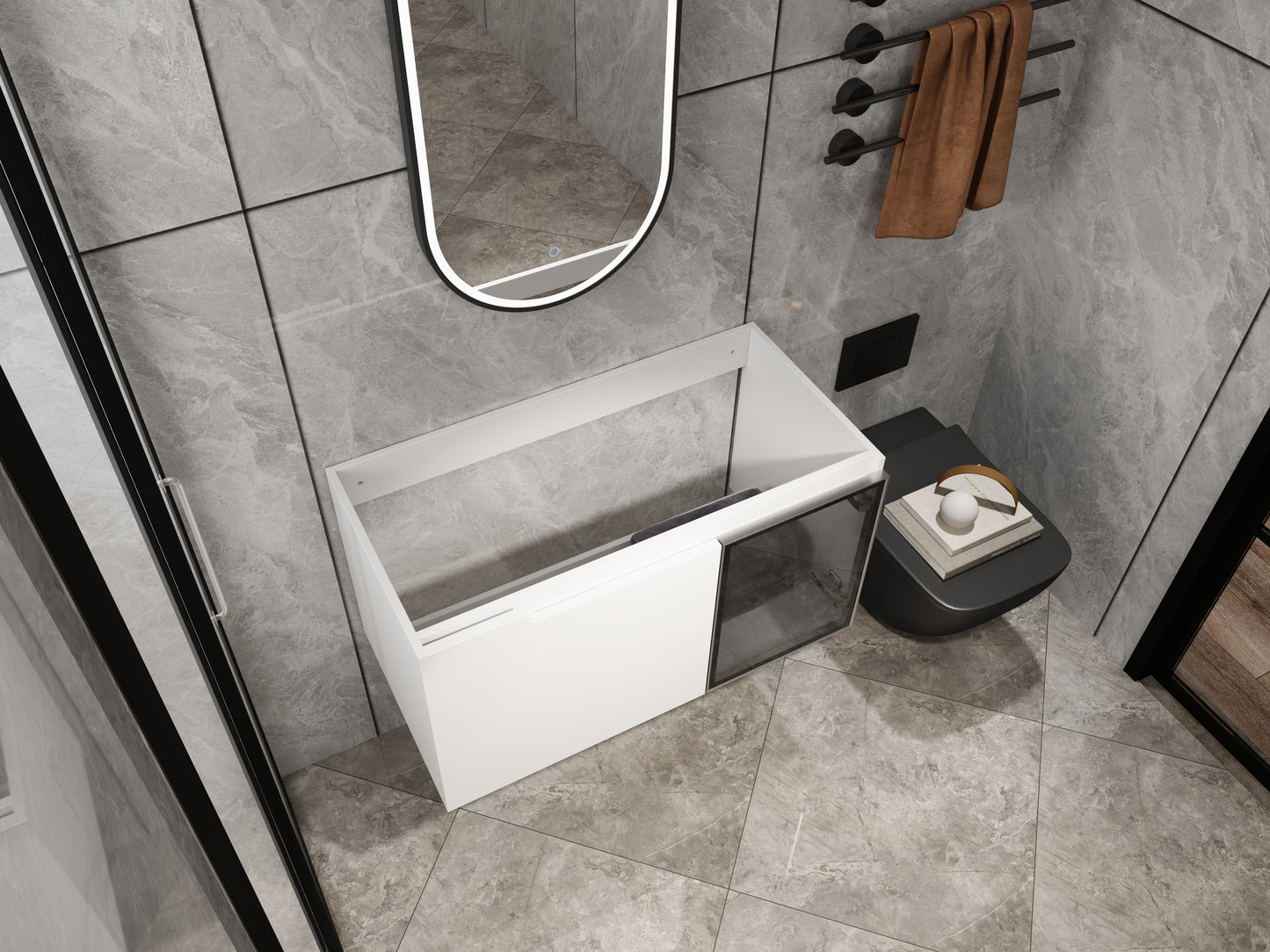 Modern Glossy White Bathroom Vanity Cabinet with Soft-Close Doors