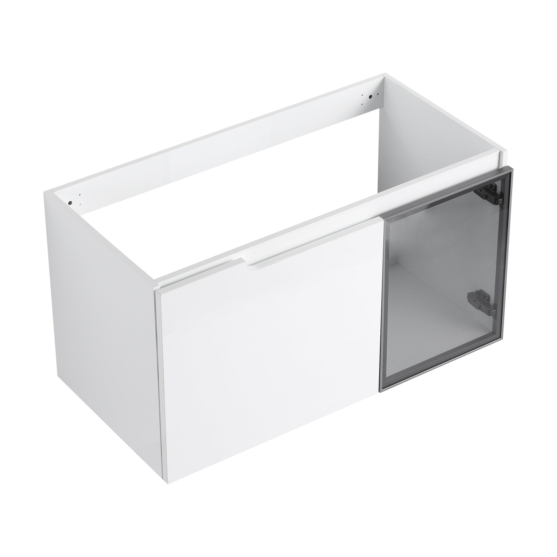 36" (35-1/4")Wall-Mounted Bathroom Vanity, 2-Soft Close Doors,Glossy White Vanity & Grey Glass 1/2 Door, Plywood (KD-Packing)-Excluding Sink