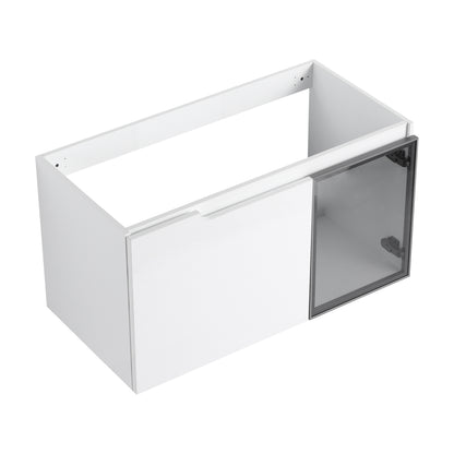 36" (35-1/4")Wall-Mounted Bathroom Vanity, 2-Soft Close Doors,Glossy White Vanity & Grey Glass 1/2 Door, Plywood (KD-Packing)-Excluding Sink
